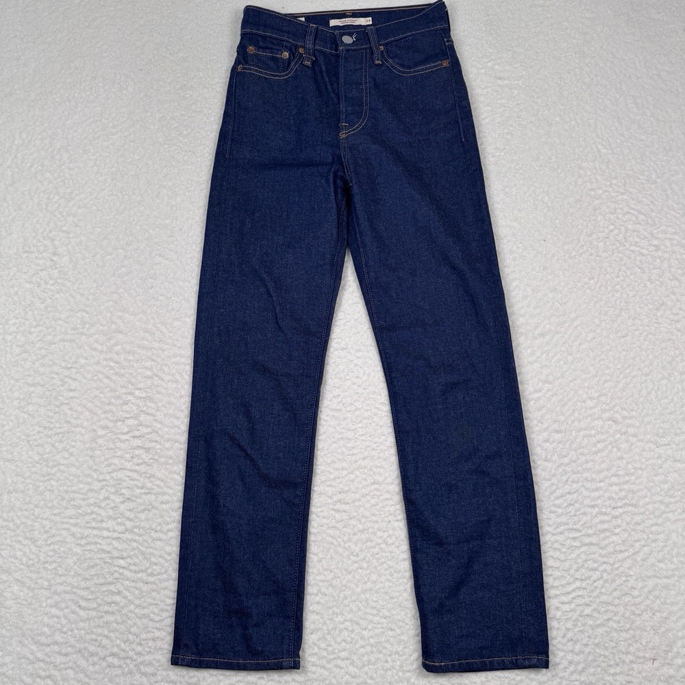 Levis Premium Wedgie Straight Jeans Womens 24 Fringe Pockets Blue‎ Denim 24x26 - Picture 2 of 12